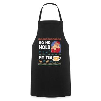 Ho Ho Hold My Tea – Weihnachtsmann trinkt Tee - Kochschürze - Schwarz - Vorne - AI Model Male 185 dark (185cm)