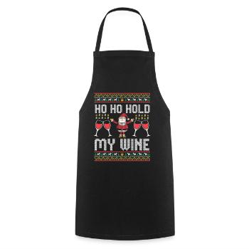 Ho Ho Hold My Wine – Weihnachtsmann mit Rotwein - Kochschürze - Schwarz - Vorne - AI Model Male 185 dark (185cm)