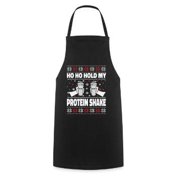 Ho Ho Hold My Protein Shake – Gym Weihnachten - Kochschürze - Schwarz - Vorne - AI Model Male 185 dark (185cm)