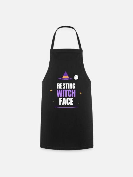 Grafisches T-Shirt mit Ruhehexengesicht - Kochschürze - Schwarz