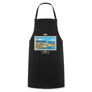 Japan Kobe Vintage Reisemarke - Kochschürze - Schwarz - Vorne - AI Model Male 185 dark (185cm)