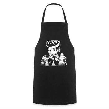 Schachjunge Comic - Kochschürze - Schwarz - Vorne - AI Model Male 185 dark (185cm)