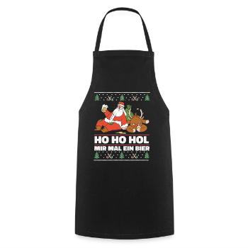 Ho Ho Hol – Weihnachtsmann und Rentier mit Bier - Kochschürze - Schwarz - Vorne - AI Model Male 185 dark (185cm)