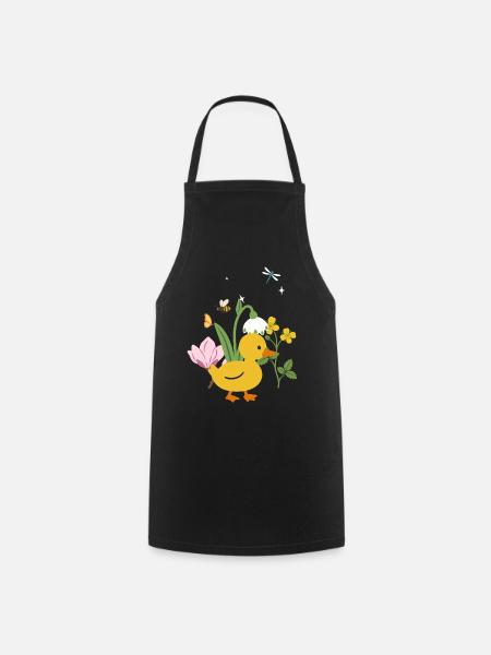 Ente Blumen Kinder Vogel Tierfreunde - Kochschürze - Schwarz