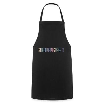 examinierte Steuerfachangestellte - buntes Design - Kochschürze - Schwarz - Vorne - AI Model Male 185 dark (185cm)