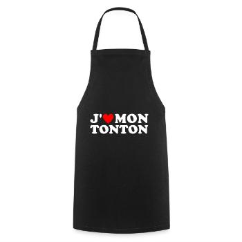 J' aime mon tonton cadeau oncle coeur rouge - Tablier de cuisine - noir - Devant - AI Model Male 185 dark (185cm)