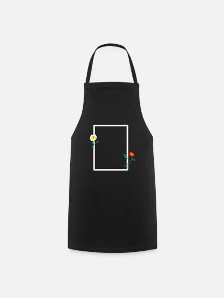 White frame with floral decoration - Cooking Apron - black