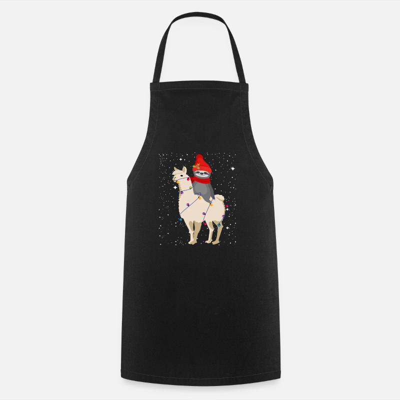 Christmas Llama Sloth, Sloth Funny Gift - Cooking Apron - black