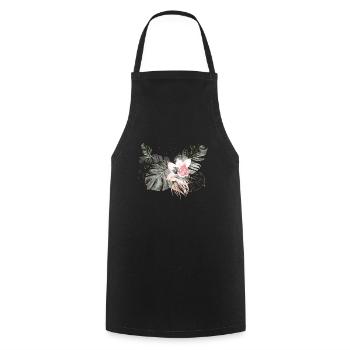 Palmblätter mit rosafarbener Rose - Kochschürze - Schwarz - Vorne - AI Model Male 185 dark (185cm)