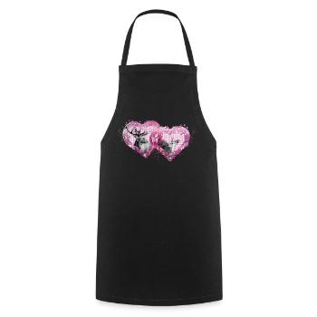 Double heart with stag / / Wiesn / ladies - Cooking Apron - black - Front - AI Model Male 185 dark (185cm)