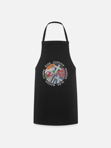 Vintage Celtic Flags IOM - Cooking Apron - black
