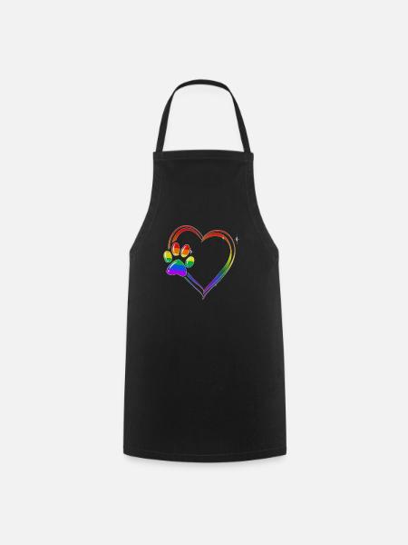 Pfote Hunde Herz Hundeliebhaber, Hund Regenbogen - Kochschürze - Schwarz