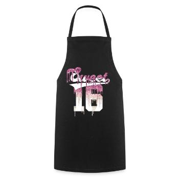 SWEET 16 ENFIN 16ÈME ANNIVERSAIRE - Tablier de cuisine - noir - Devant - AI Model Male 185 dark (185cm)