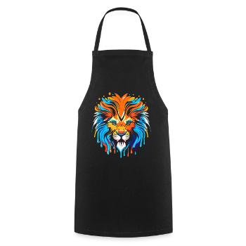 Tête de lion, coloré, signe du zodiaque - Tablier de cuisine - noir - Devant - AI Model Male 185 dark (185cm)