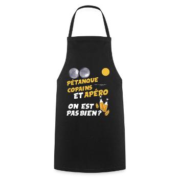 Pétanque Apéro Bière Pour Papa Ou Papy - Tablier de cuisine - noir - Devant - AI Model Male 185 dark (185cm)