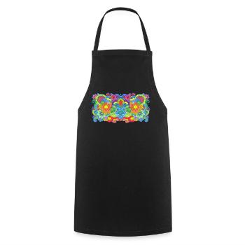 Flower Power breit - Kochschürze - Schwarz - Vorne - AI Model Male 185 dark (185cm)