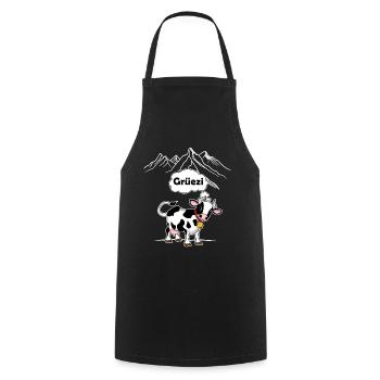 Swiss Cow - Grüezi - Switzerland Travel - Cooking Apron - black - Front - AI Model Male 185 dark (185cm)