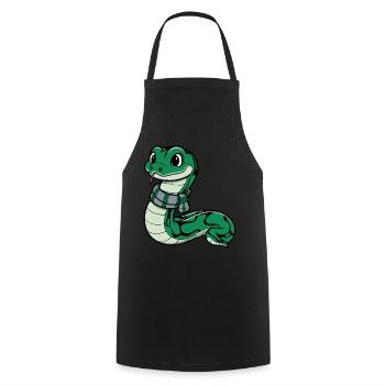 Serpent vert mignon avec écharpe - Tablier de cuisine - noir - Devant - AI Model Male 185 dark (185cm)