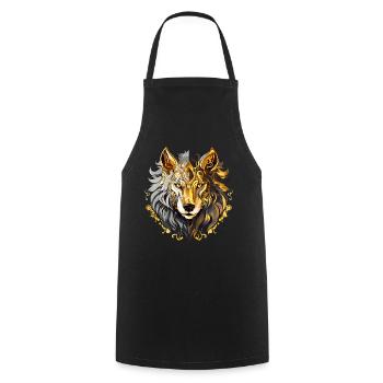 Wolf Wolfskopf Gold Mystisch Natur Wildnis Kunst - Kochschürze - Schwarz - Vorne - AI Model Male 185 dark (185cm)