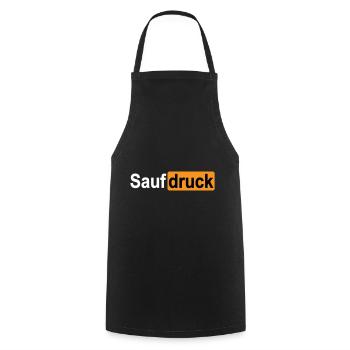 Saufdruck | SAUFEN - cooles Party Design. - Kochschürze - Schwarz - Vorne - AI Model Male 185 dark (185cm)