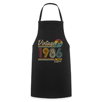 Née en 1986 naissance rétro anniversaire - Tablier de cuisine - noir - Devant - AI Model Male 185 dark (185cm)
