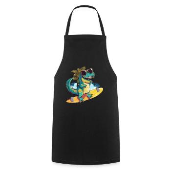 Dino Dinosaurier auf Surfboard mit Sonnenbrille - Kochschürze - Schwarz - Vorne - AI Model Male 185 dark (185cm)