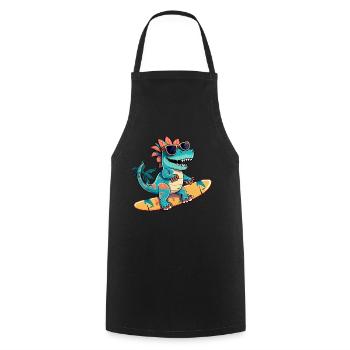 Dino Dinosaurier auf Surfboard mit Sonnenbrille - Kochschürze - Schwarz - Vorne - AI Model Male 185 dark (185cm)