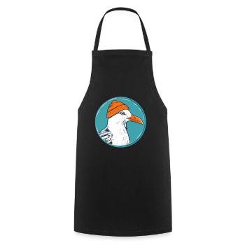 Bonnet à chapeau orange mouette de la mer du Nord - Tablier de cuisine - noir - Devant - AI Model Male 185 dark (185cm)