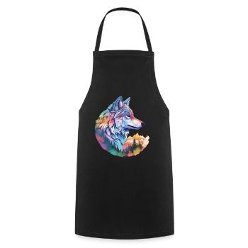 Wolf Wolf’s Head Nature Wilderness Forest Trees Art coloré - Tablier de cuisine - noir - Devant - AI Model Male 185 dark (185cm)