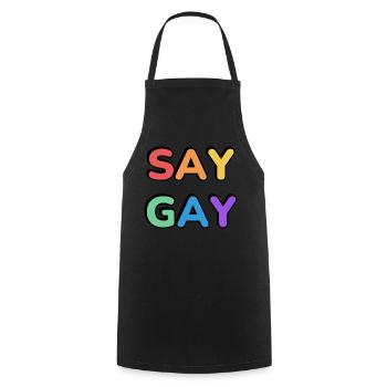 SAG GAY Regenbogen Stolz Text - Kochschürze - Schwarz - Vorne - AI Model Male 185 dark (185cm)