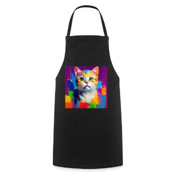 Oil Painting Style Cat Portrait Design for Cat - Cooking Apron - black - Front - AI Model Male 185 dark (185cm)