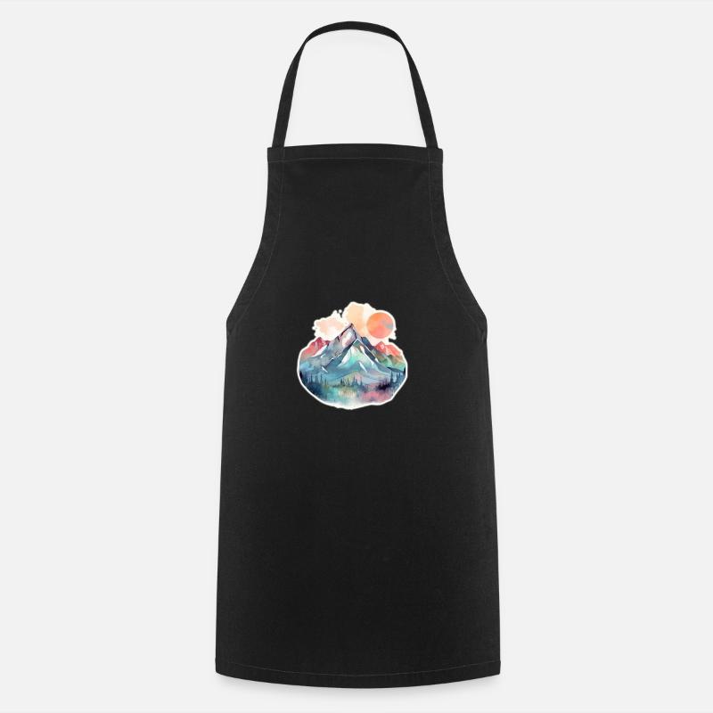 Mountain Landscape with Full Moon 2 - Cooking Apron - black