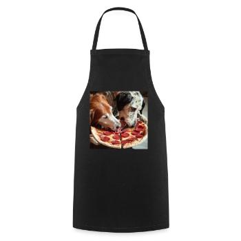 two dogs eating salami pizza - Cooking Apron - black - Front - AI Model Male 185 dark (185cm)