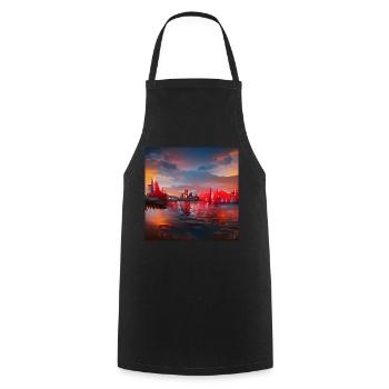 Cityskyline am Wasser bei Sonnenuntergang - Kochschürze - Schwarz - Vorne - AI Model Male 185 dark (185cm)