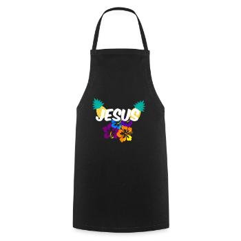 Jésus Hawaï - Tablier de cuisine - noir - Devant - AI Model Male 185 dark (185cm)