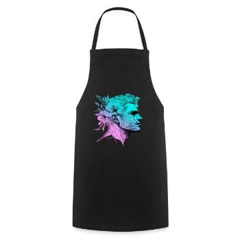 PROFILE FACE WITH FLOWERS minimalist / LINEART - Cooking Apron - black - Front - AI Model Male 185 dark (185cm)