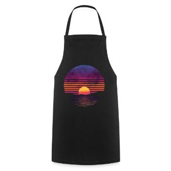 Rétro coucher de soleil extérieur océan des années 80 Vintage - Tablier de cuisine - noir - Devant - AI Model Male 185 dark (185cm)
