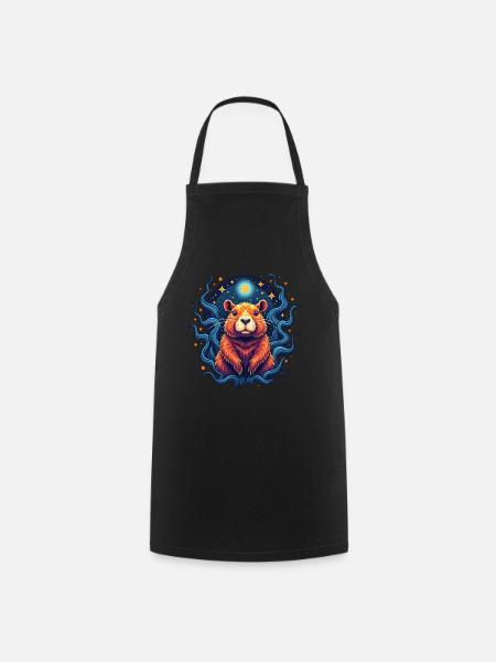 Weltraum Capybara | Sternenhimmel & Mond - Kochschürze - Schwarz
