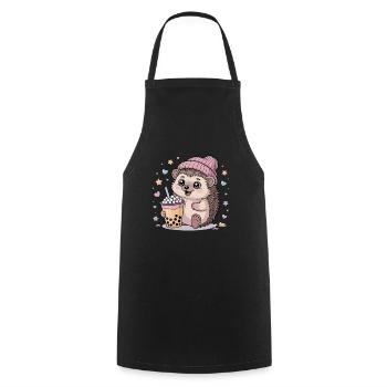 Kawaii Igel: Süßer Bubble Tea Fan - Kochschürze - Schwarz - Vorne - AI Model Male 185 dark (185cm)