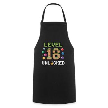 Level 18 Unlocked – Gaming Geburtstag - Kochschürze - Schwarz - Vorne - AI Model Male 185 dark (185cm)