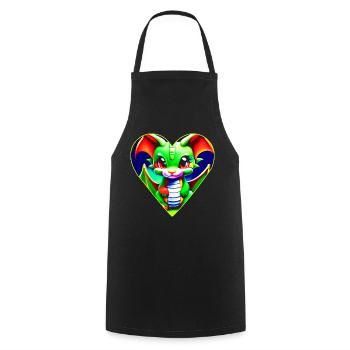 Cute green fantasy dragon in heart shape - Cooking Apron - black - Front - AI Model Male 185 dark (185cm)