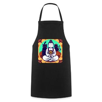 Symbole Bouddha avec des chats - Tablier de cuisine - noir - Devant - AI Model Male 185 dark (185cm)