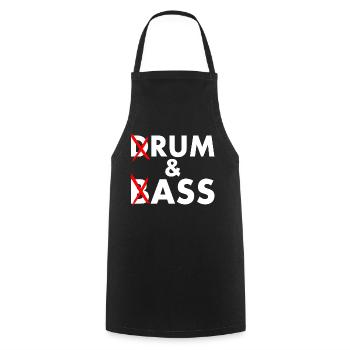 Drum and bass - rum and ass - Kochschürze - Schwarz - Vorne - AI Model Male 185 dark (185cm)