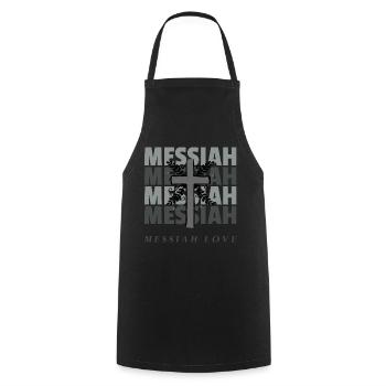 T-shirts chrétiens | MESSIA LOVE - Tablier de cuisine - noir - Devant - AI Model Male 185 dark (185cm)