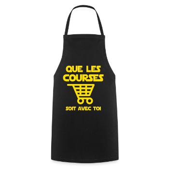 Que les courses soit avec toi humour shopping - Tablier de cuisine - noir - Devant - AI Model Male 185 dark (185cm)