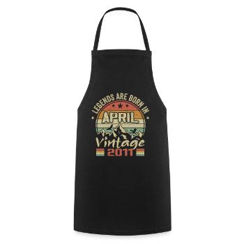 Né En Avril 2011 Vintage - Cadeau Avril 2011 - Tablier de cuisine - noir - Devant - AI Model Male 185 dark (185cm)
