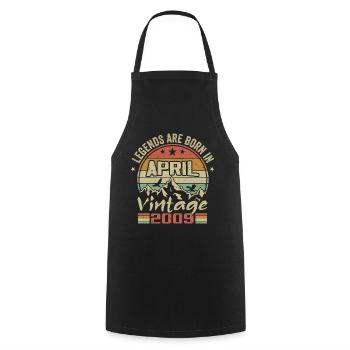 Né En Avril 2009 Vintage - Cadeau Avril 2009 - Tablier de cuisine - noir - Devant - AI Model Male 185 dark (185cm)