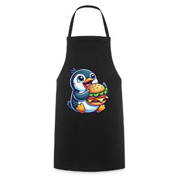 Whimsical penguin with hamburger funny chibi - Cooking Apron - black - Front - AI Model Male 185 dark (185cm)