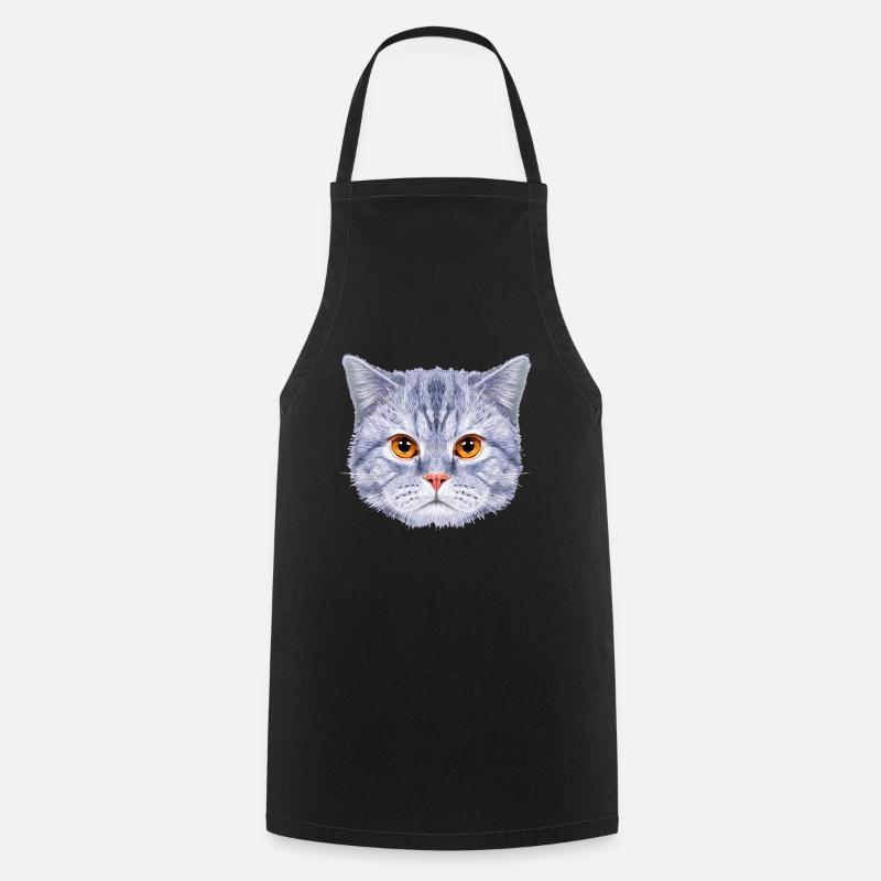 Cat Head Cat Face Blue - Cooking Apron - black
