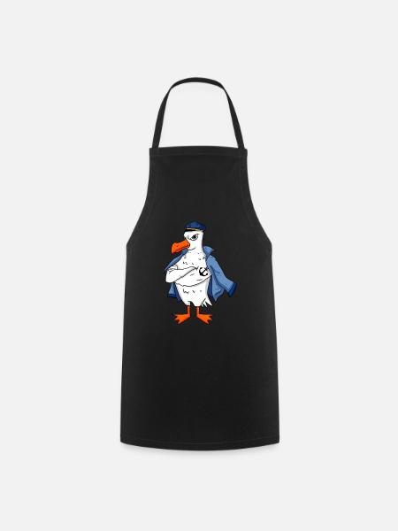 Mouette musculaire avec cadeau de mouette tatouage ancre - Tablier de cuisine - noir